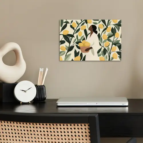 Vrouw - Mand - Citroenen - Bladeren poster papier klein -sfeer1