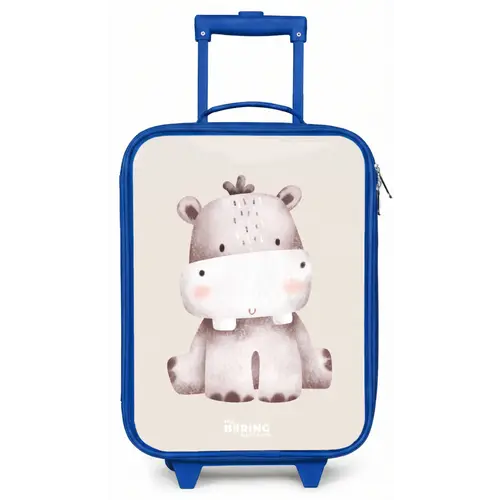 Nijlpaard op beige achtergrond illustratie Kinderkoffer - Blauw klein -zz3dotto