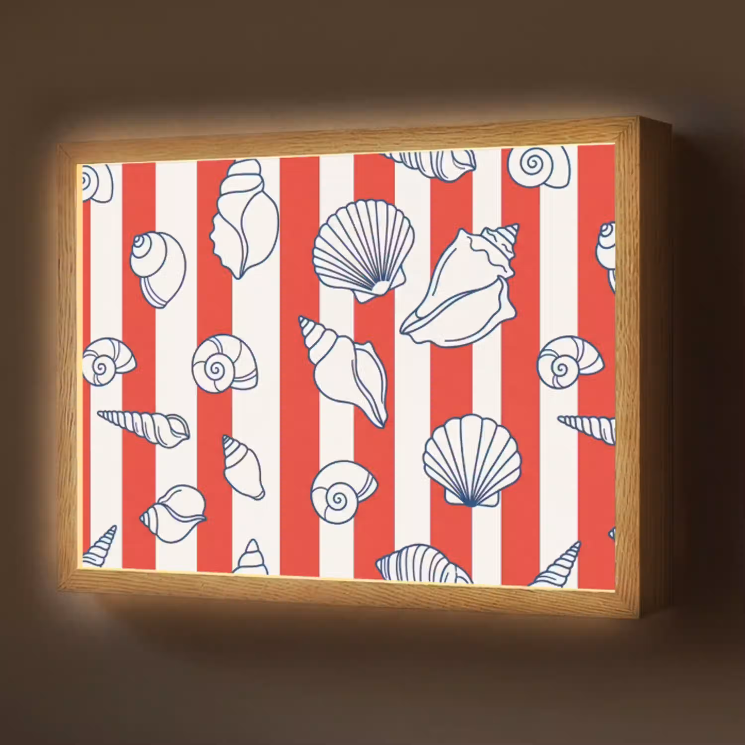 Schelp - Zeedieren - Zomer - Illustratie - Rood - Blauw Light Box met batterij (Wandlamp) middel -z3d_website
