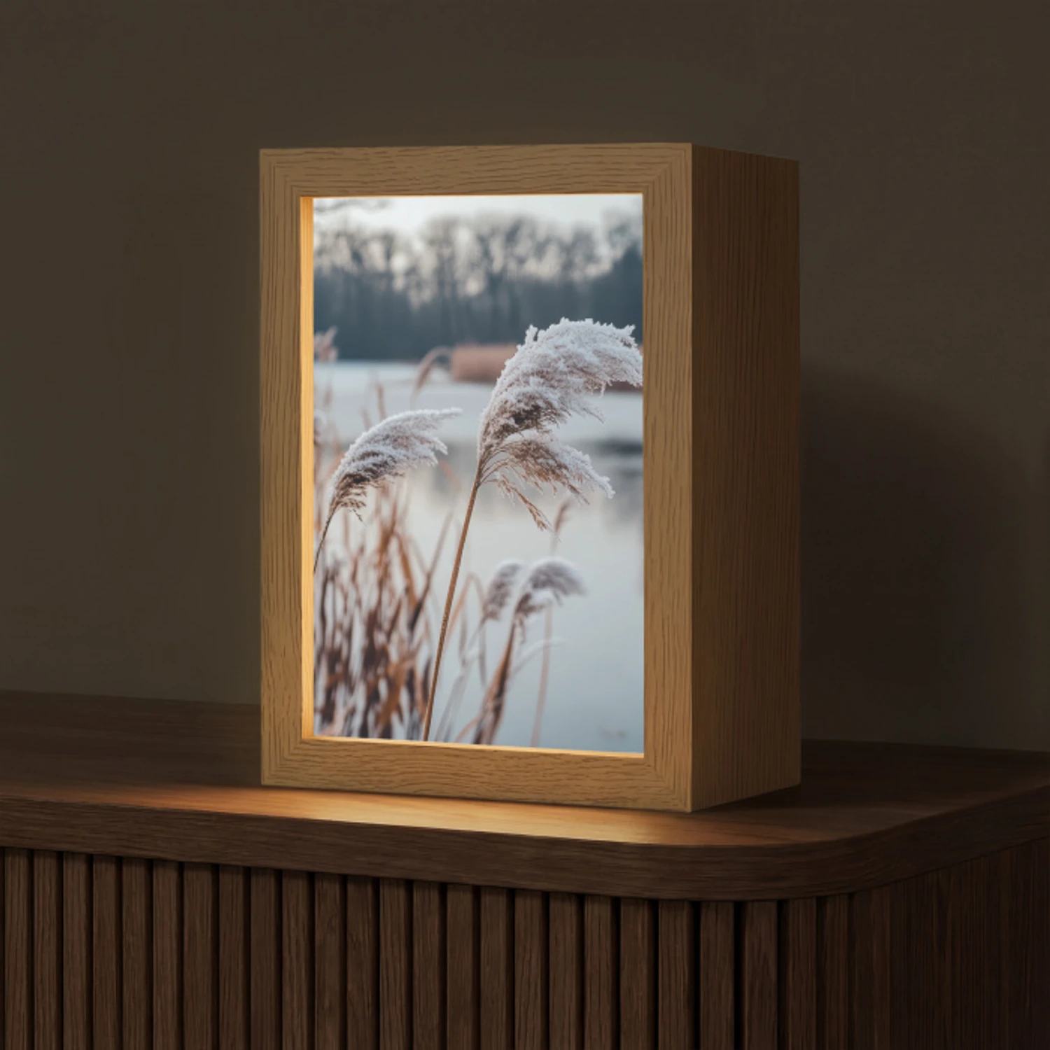 Riet - Gras - Natuur - Winter - Meer Light Box met kabel (Tafellamp) klein -z3d_website
