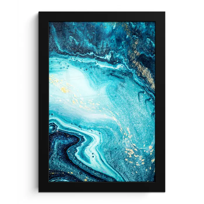 Marmerlook - Blauw - Goud - Luxe - Glitter - Marmer fotolijst zwart zonder passe partout klein -3d