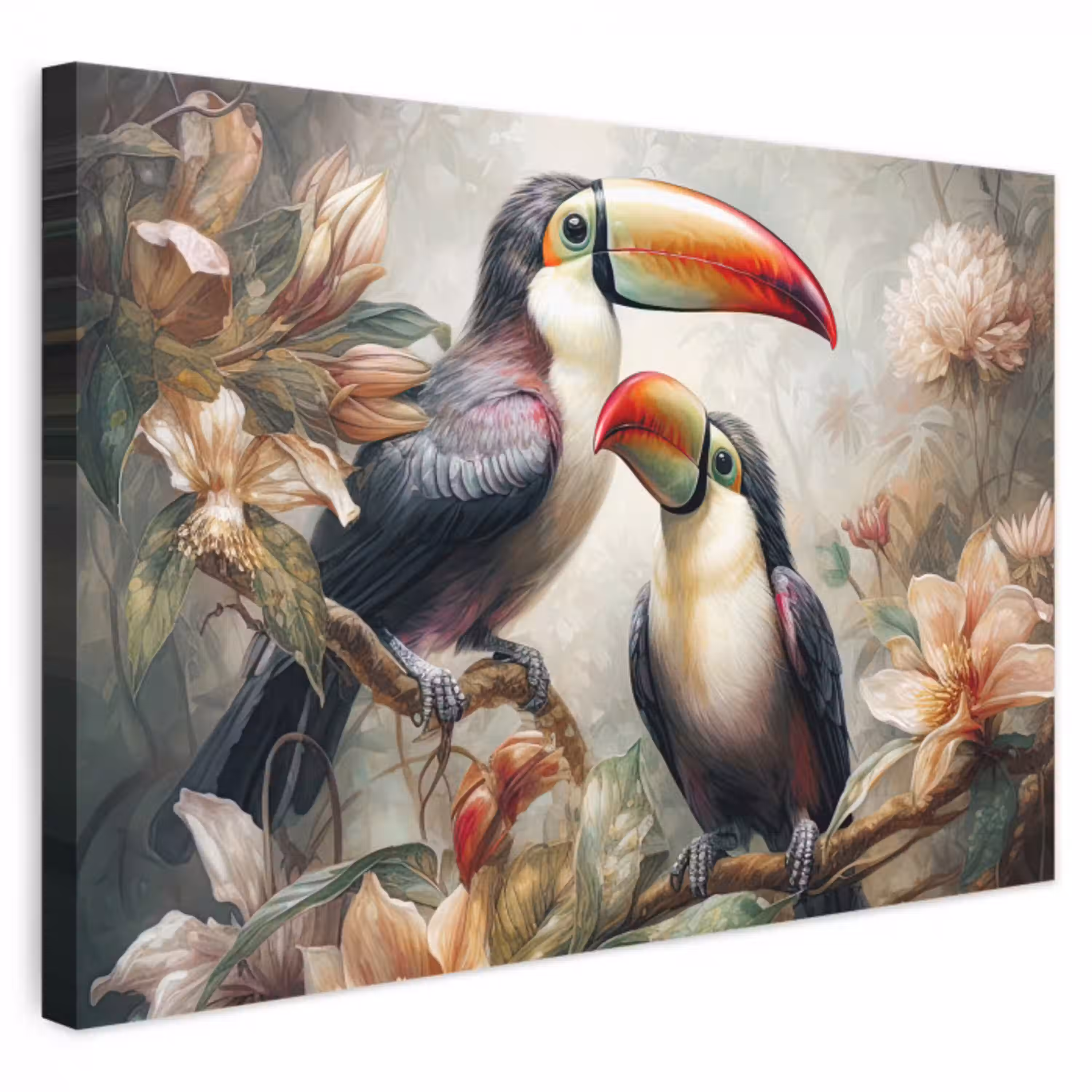 Toekan - Vogels - Bloemen - Jungle canvas 2cm klein -3d