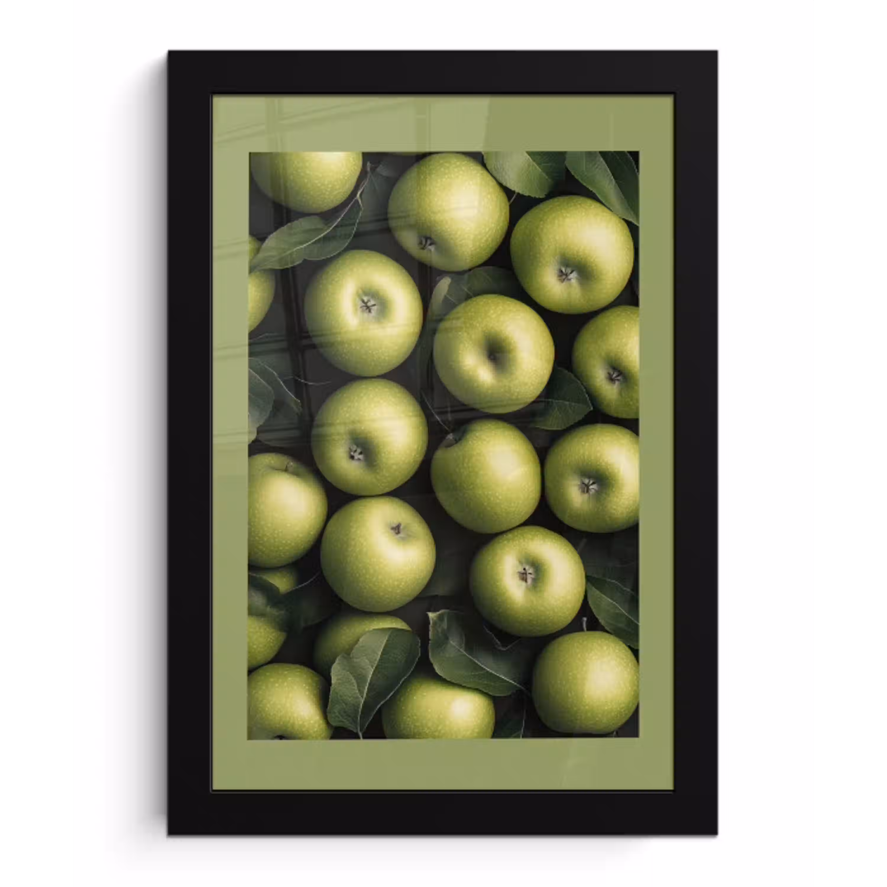 Appels - Groen - bladeren fotolijst zwart zonder passe partout klein -3d