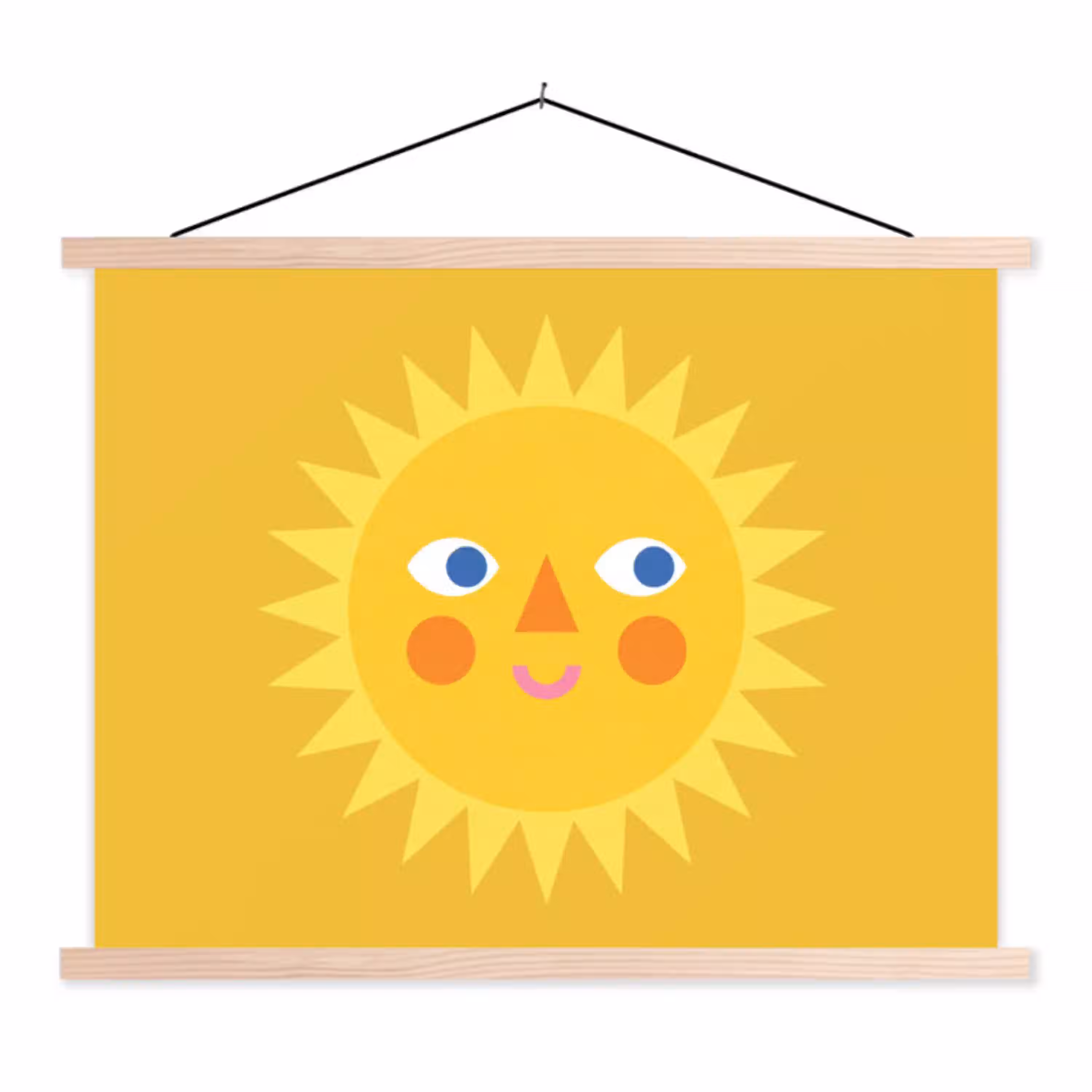 Zon - Gezicht - Zomer - Illustratie - Geel textielposter latten blank klein -3d