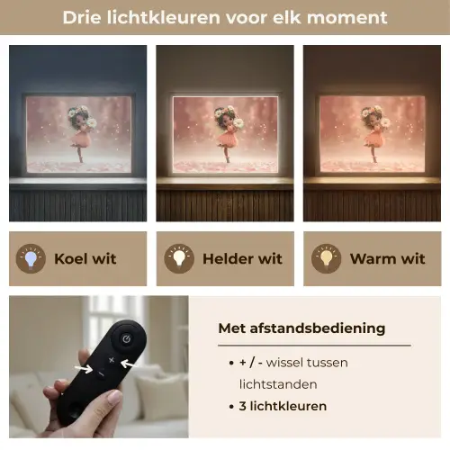 Bloemenfee - Roze - Meisje Light Box met batterij (Wandlamp kind) middel -USP_lichtkleurNL