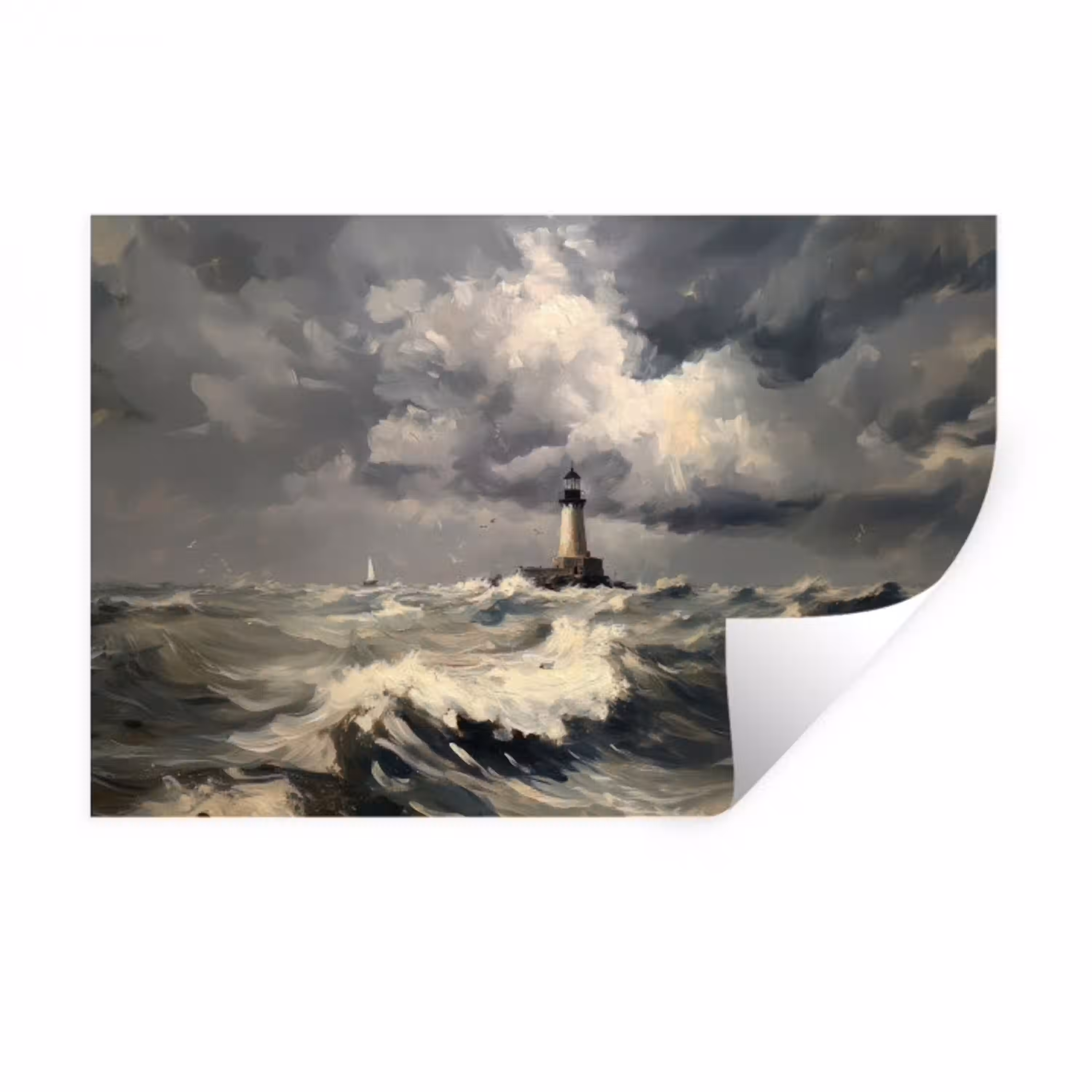 Vuurtoren - Golven - Storm Muursticker klein -3d