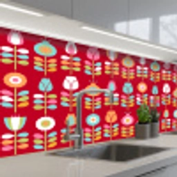 Patronen - Bloemen - Retro - Rood keuken achterwand 2 middel 871 -3d_schuin