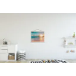 Zonsondergang - Strand - Zee - Zomer - Blauw textielposter latten blank klein -kinderkamer