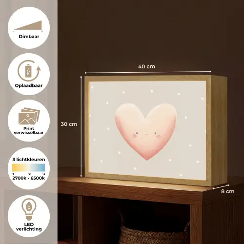 Hart - Gezicht - Roze - Stippen Light Box met batterij (Wandlamp kind) middel -USP_websiteoverzichtNL