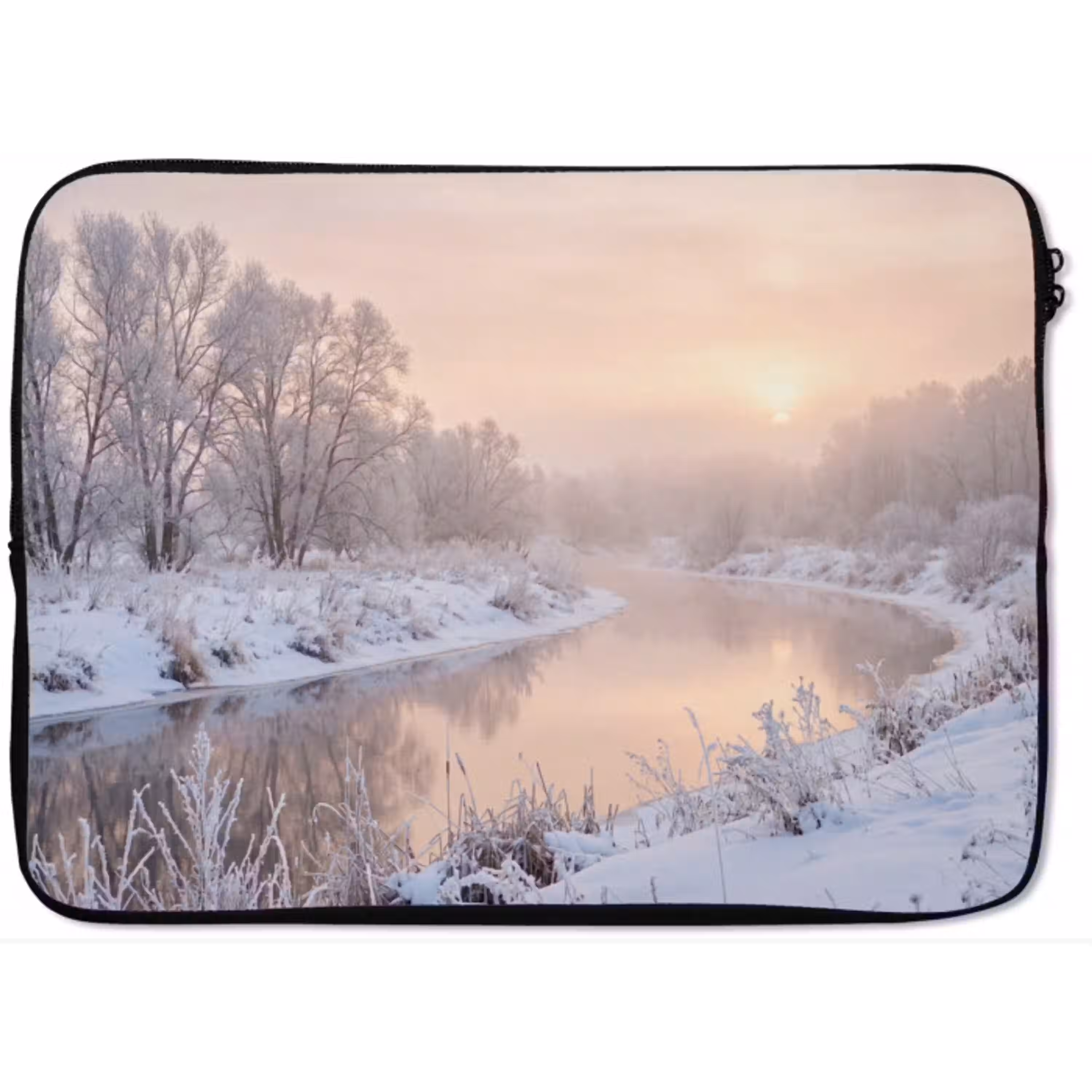 Rivier - Winter - Landschap - Sneeuw - Zonsopgang laptophoes neopreen klein -zkaufland3dotto