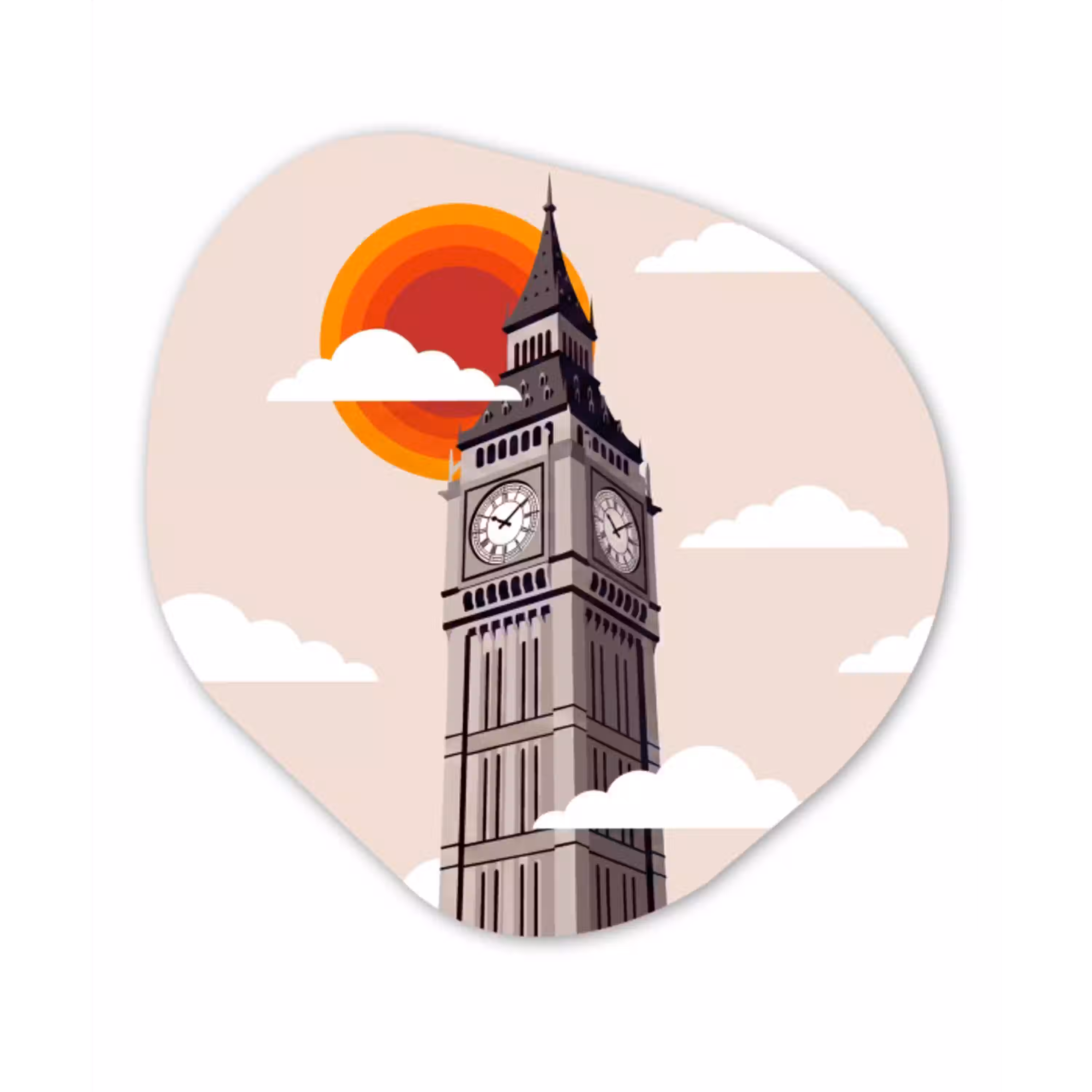 Toren - Klok - Londen - Architectuur - Retro Wandcirkel Organisch Aluminium middel -3d
