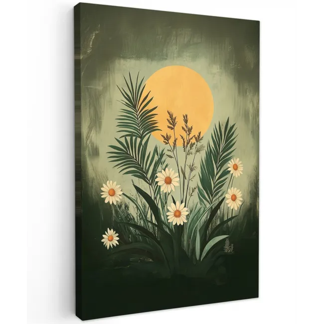 Bloemen - Bladeren - Zon - Groen Tuinposter op houten frame 2 cm dik klein -3d