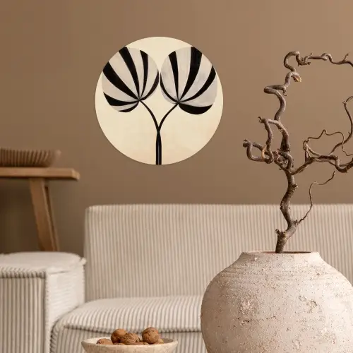 Bladeren - Gestreept - Stengel - Beige Wandcirkel behangsticker klein -sfeer1
