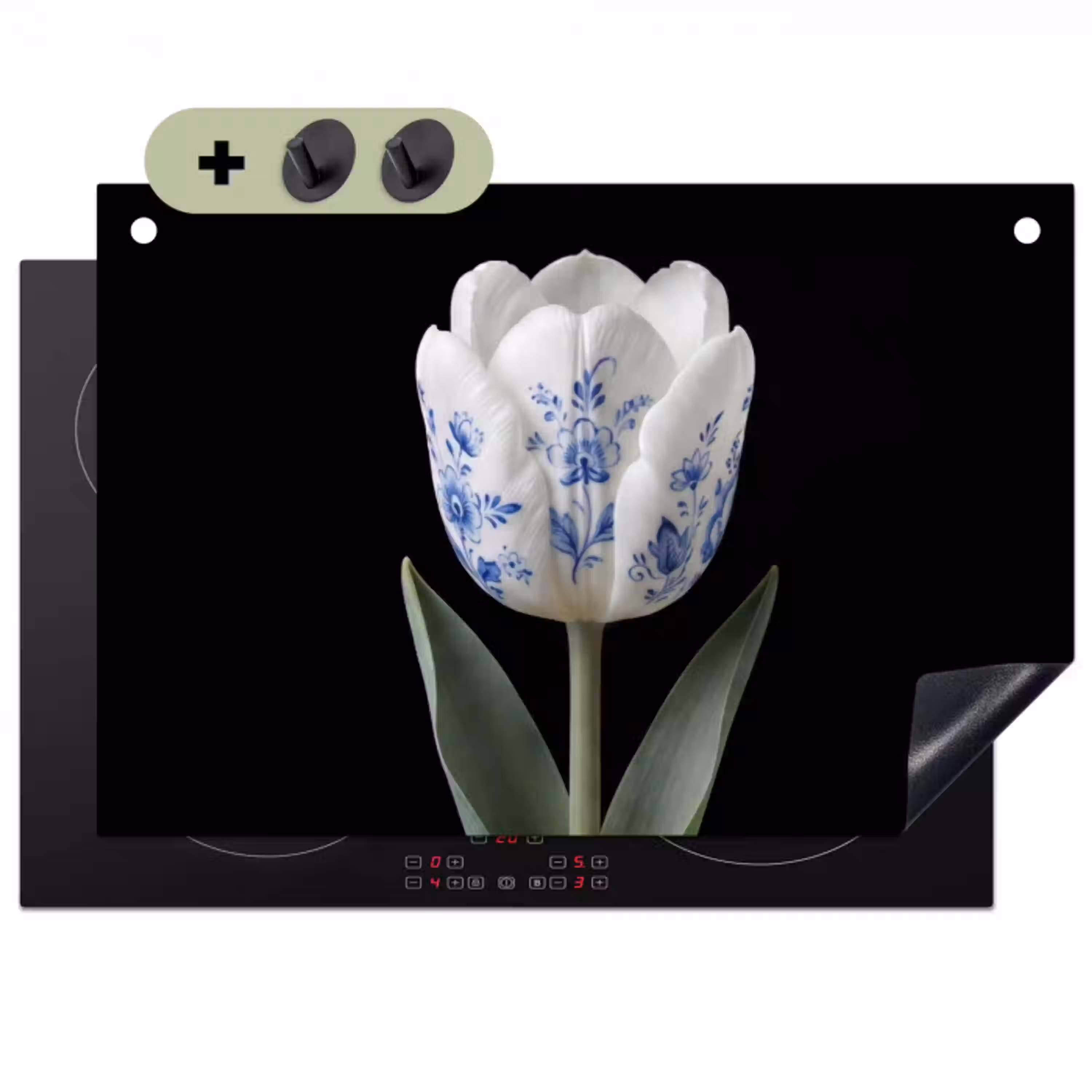 Tulp - Patroon - Blauw Inductie beschemer met haakjes klein -3d