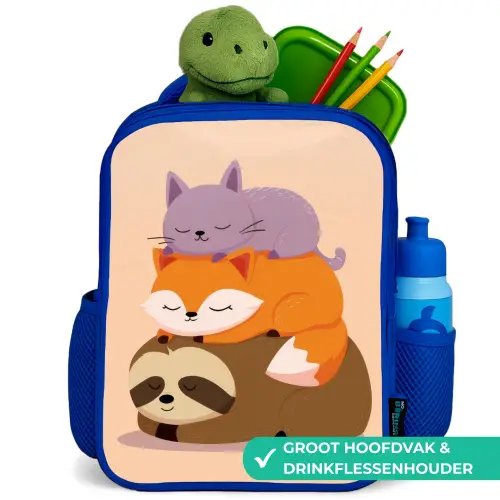 Luiaard - Vos - Kat - Slaperig Kinderrugzak - Blauw middel -inhoud_NL
