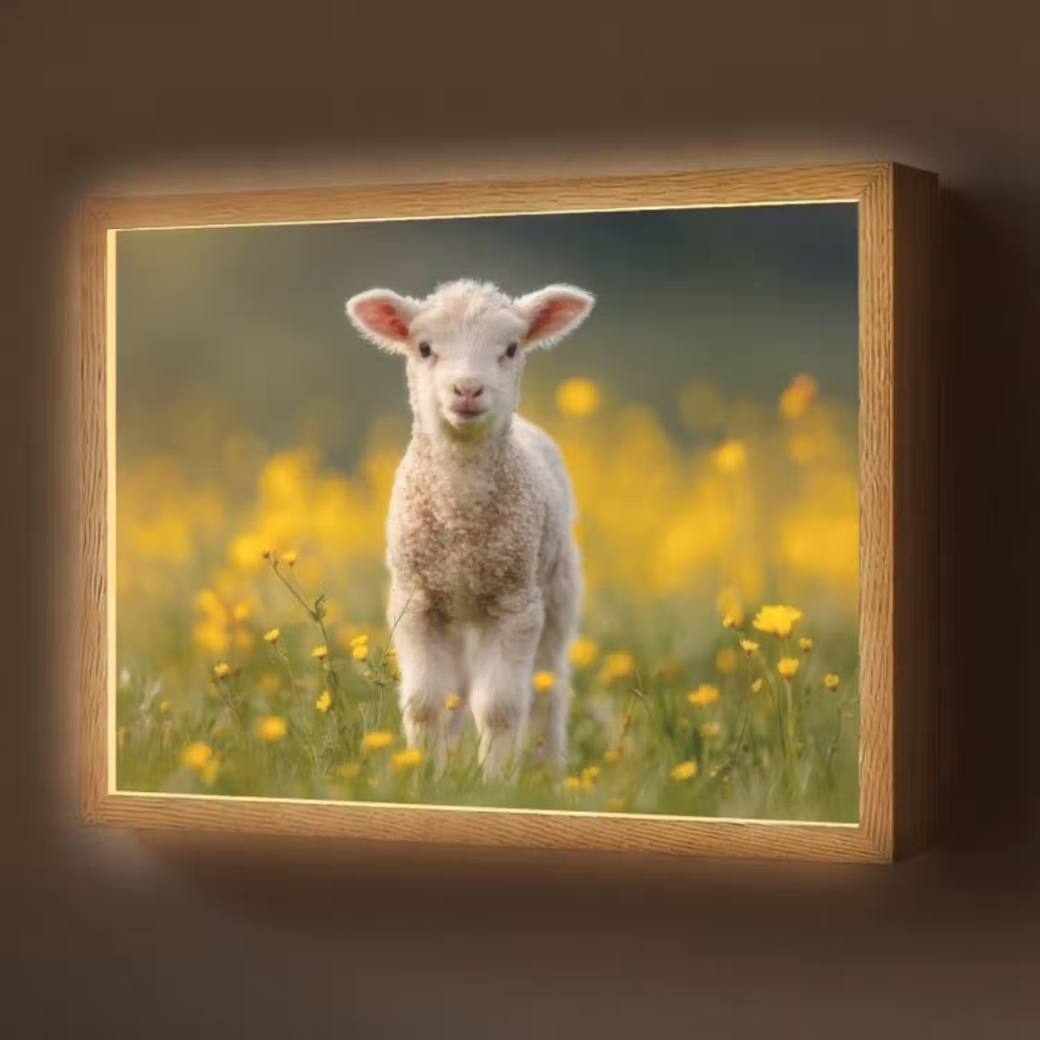 Lightbox - Wandlamp - Lammetje - Gras - Bloemen - Geel