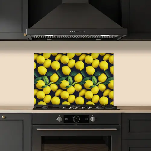 Gele - Citroenen - Druppels - Fruit keuken achterwand spatscherm klein 900 -sfeer1