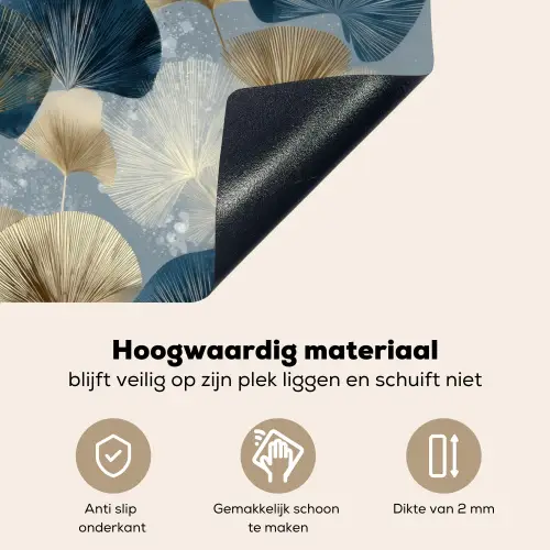 Bladeren - Abstract - Goud - Blauw Inductie beschemer met haakjes klein -ky-onderkant-nl