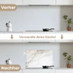 Marmer - Steen - Wit - Goud - Marmerlook - Steen - Luxe keuken achterwand spatscherm klein -voor_na_DE