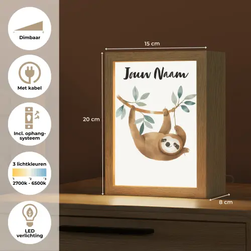 Luiaard - Dier - Jungle dieren Light Box met kabel (Kinderlampje) klein -USP_NL