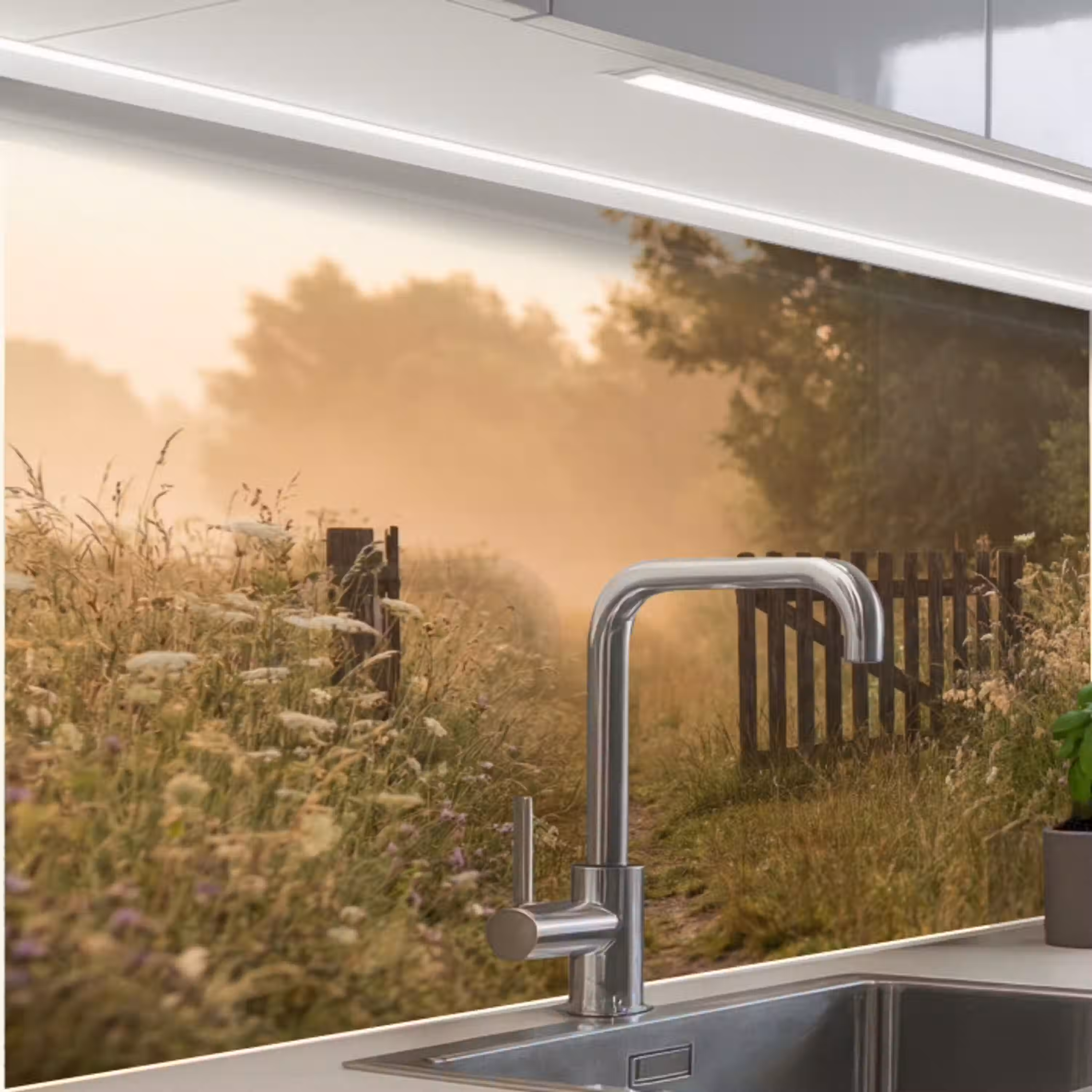 Hek - Natuur - Mist - Veld keuken achterwand 2 middel -zzzz3d_schuin