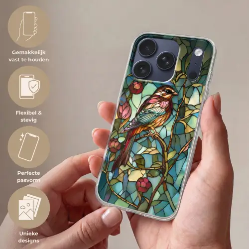 Vogel - Tak - Rozen - Mozaïek Telefoonhoesje iPhone 17 Pro klein -sfeer3_NL