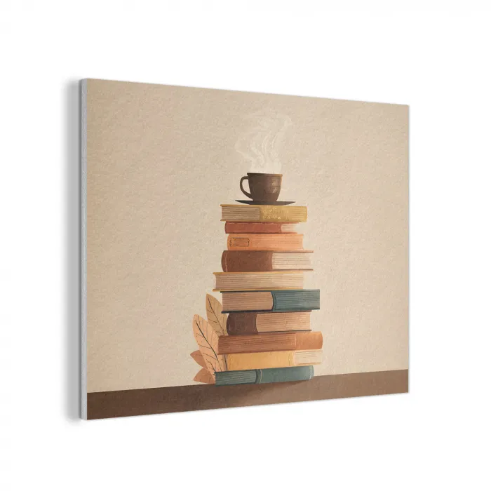 Boeken - Toren - Koffie - Beige PET vilt klein -3d