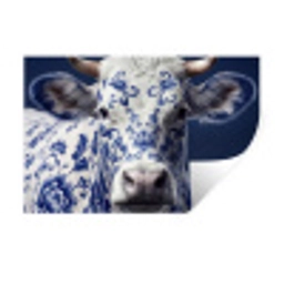 Koe - Delfts - Blauw - Artistiek Muursticker klein -3d