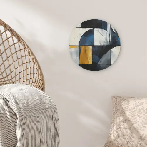 Abstract - Vormen - Goud - Blauw - Geometrisch Akoestische PET Vilt - Rond klein -sfeer4