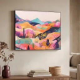 Golvende heuvels - Abstracte planten - Dromerig Textielframe - compleet frame klein -sfeer3