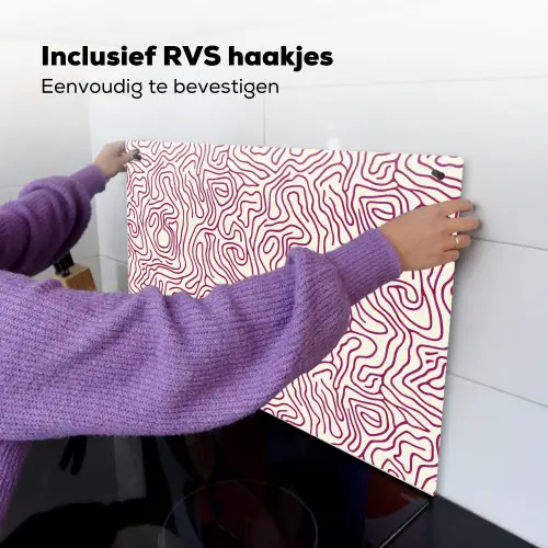 Kronkelende lijn - Magenta - Crème Inductie beschemer met haakjes klein 777 -ky-ophangen-nl