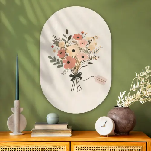Bloemen - Quote - Beige - Lint Wandcirkel Ovaal Glas middel -sfeer2