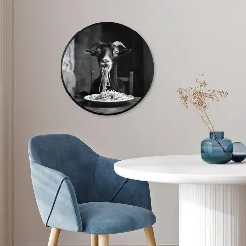 Geit - Bord - Spaghetti - Zwart Wit Fotolijst rond zonder passe partout klein -sfeer2