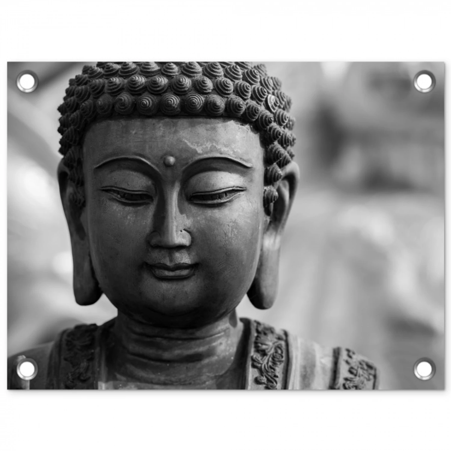 Boeddha in zwart-wit close-up tuinposter los doek klein -3d