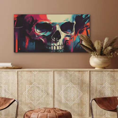 Schedel - Abstract - Rood - Blauw - Graffiti PET vilt middel -sfeer4
