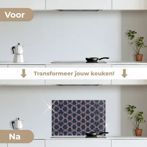 Modern - Patroon - Donkerblauw - Roze keuken achterwand spatscherm klein 900 -voor_na_NL