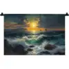Zee - Zon - Golven - Rotsen Wandkleed katoen klein -zz3d