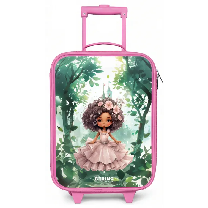 Meisje met donkere krullen in het bos Kinderkoffer - Roze klein -zz3dotto