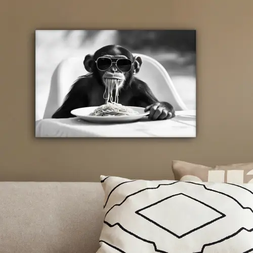 Aap - Spaghetti - Zonnebril - Zwart wit - Cool - Dier canvas 2cm klein -sfeer3