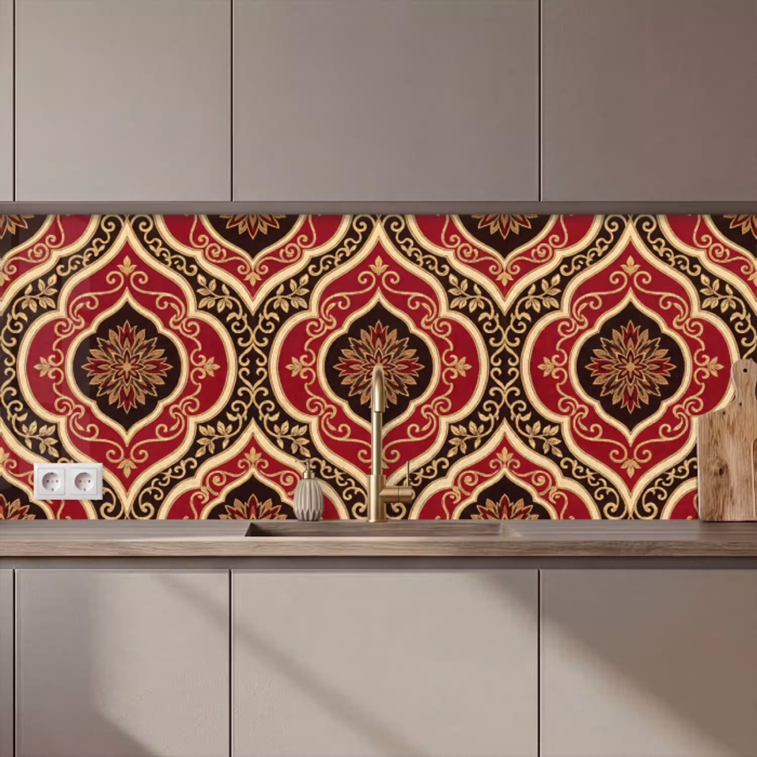 Patroon - Ornament - Barok - Rood - Goud keuken achterwand 2 middel zz_3dshopping