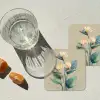 Paradijsvogelbloemen - Blauwgroene bladeren - Beige onderzetter kurk middel -sfeer4