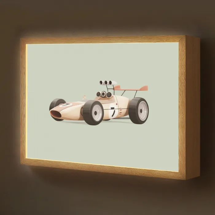 Beige - Raceauto - Groen Light Box met batterij (Wandlamp kind) middel -z3d_website