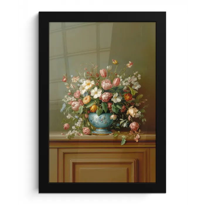 Vaas - Pastel - Kleuren - Bloemen fotolijst zwart zonder passe partout klein -3d