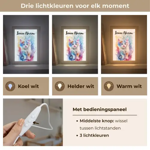 Kat - Kleurrijk - Verf - Dier - Wit Light Box met kabel (Kinderlampje) klein -USP_lichtkleurNL