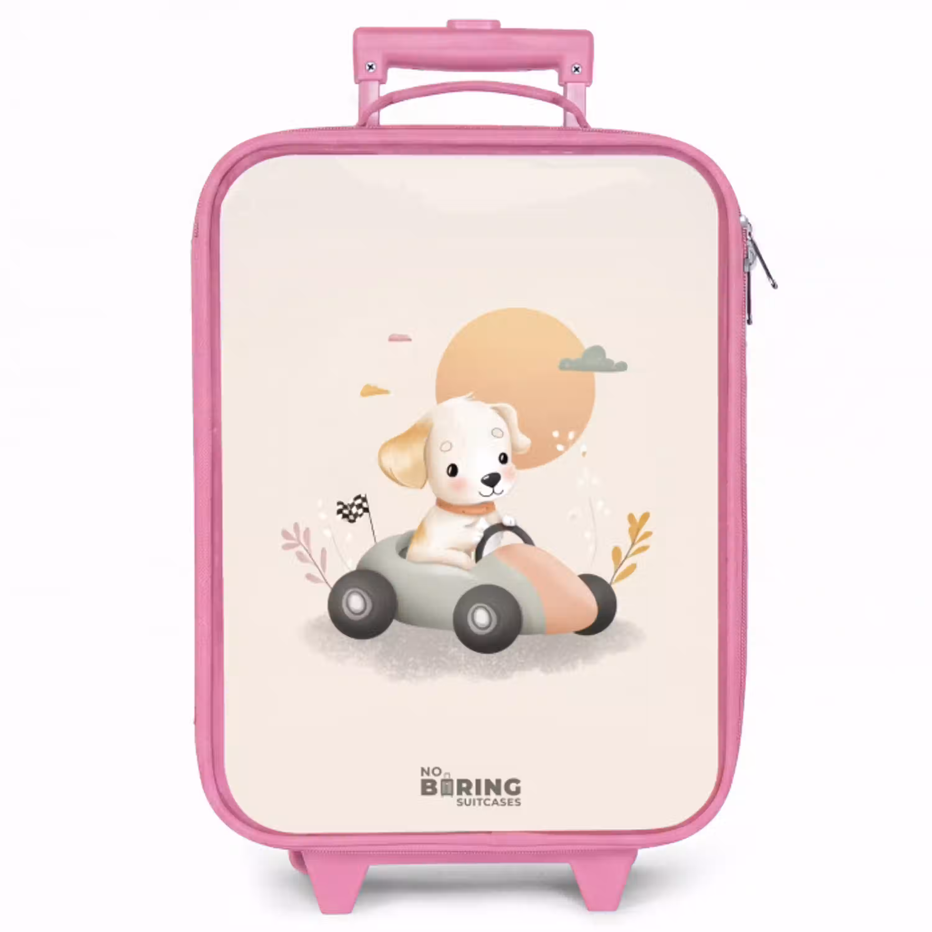 Puppy in een raceauto in beige kleuren Kinderkoffer - Roze klein -zzz_website3d
