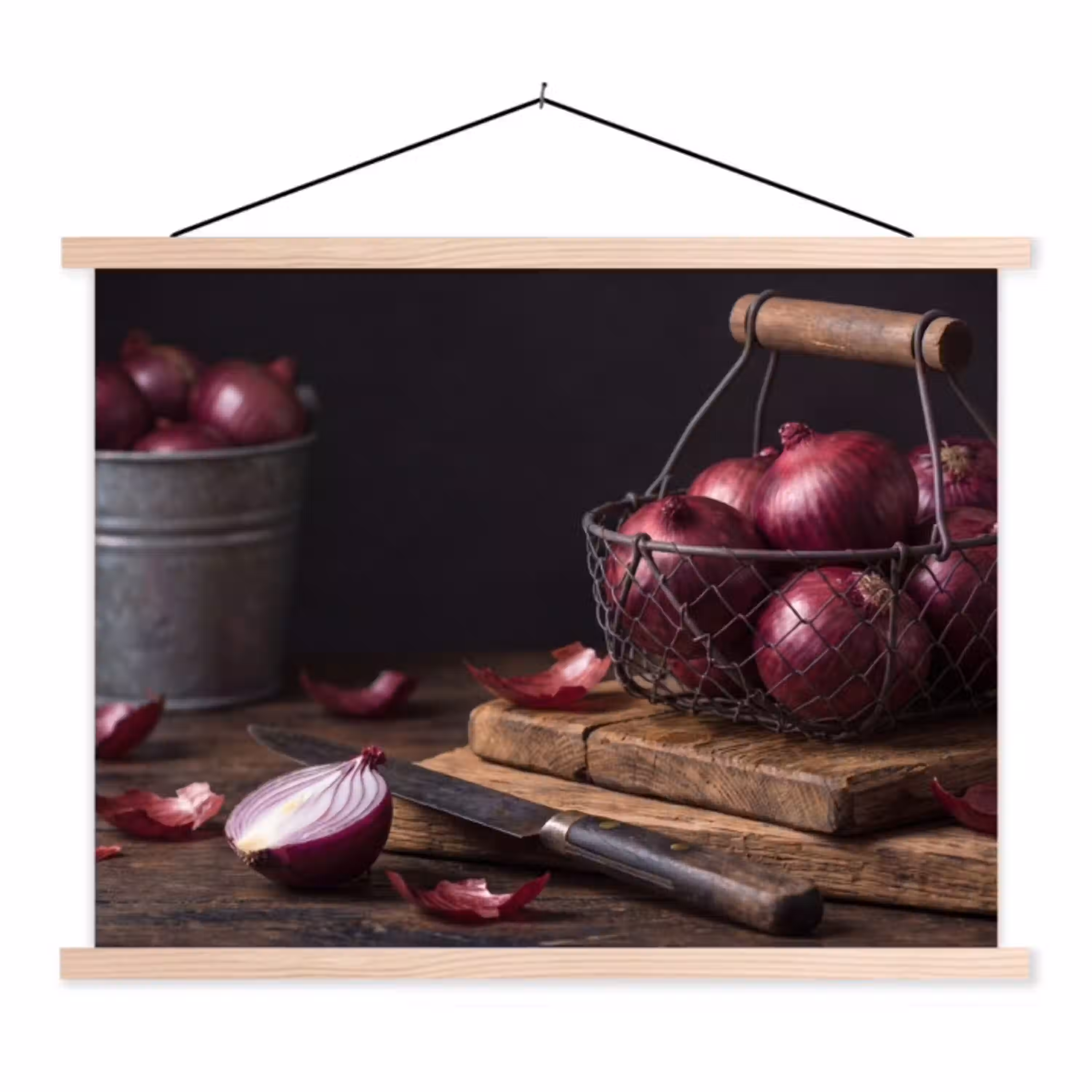 Ui - Eten - Rustiek textielposter latten blank klein -3d