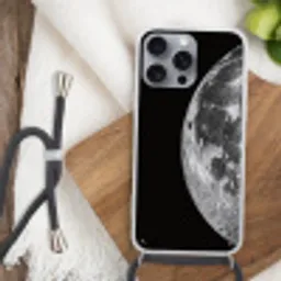 Close-up - Maan - Wit - Textuur Hoesje iPhone 16 Pro Max met koord klein -sfeer4