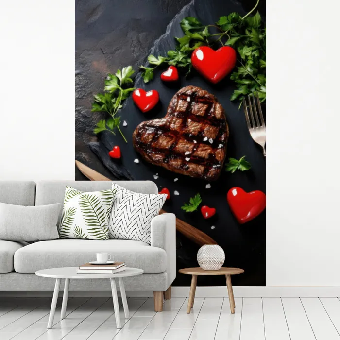 Steak - Hart - Bestek fotobehang vinyl groot -woonkamer