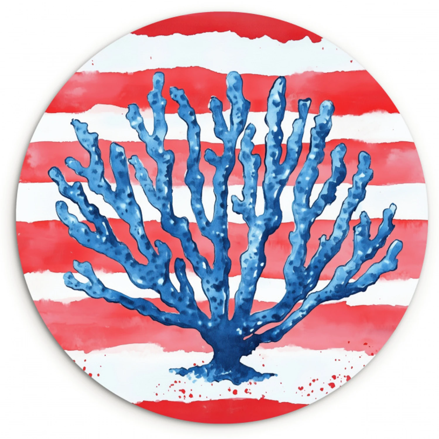 Koraal - Verfstructuur - Rood - Blauw Wandcirkel kunststof plaat 5mm dik klein -3d