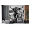 Schotse hooglander - Natuur - Koe - Zwart - Wit fotobehang vinyl groot -bank
